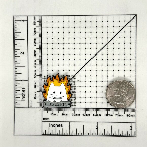 🤩This Is Fine Cat On Fire Sipping Tea Enamel Pin Animal Broch White Cat New Oz - Picture 6 of 6